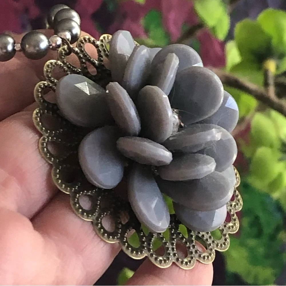 Handcrafted repurpose faceted floral pendant Czech glass Pearl necklace
